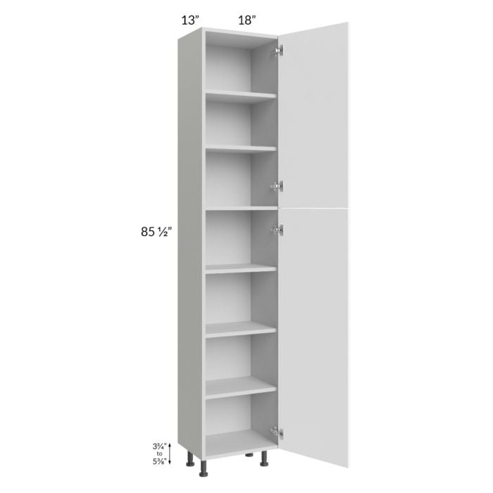 RTA Milan White Matte 18" x 13" x 90" Pantry Cabinet (13" depth)-Left Hinged