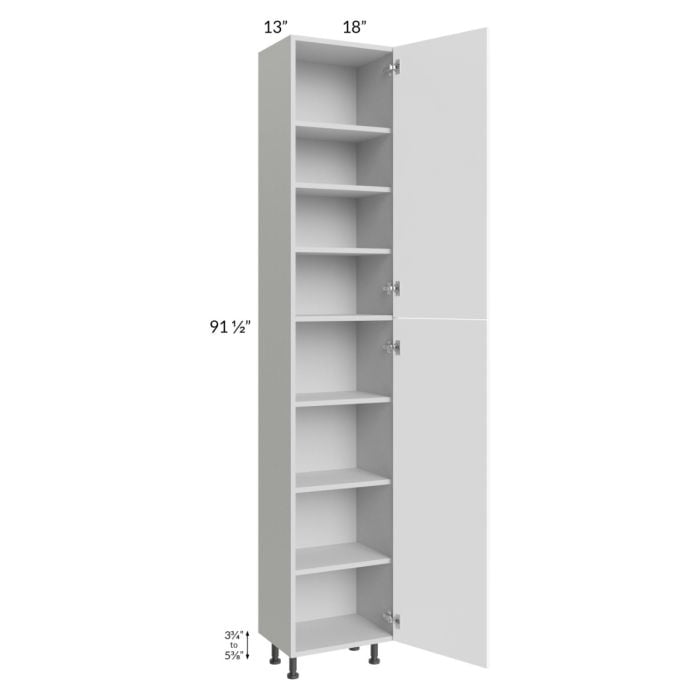 RTA Milan White Matte 18" x 13" x 96" Pantry Cabinet (13" depth)-Left Hinged with 1 Finished Side