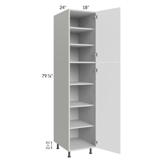 RTA Milan White Matte 18" x 24" x 84" Pantry Cabinet (24" depth)-Right Hinged with 2 Finished Sides and 4 Roll Out Trays