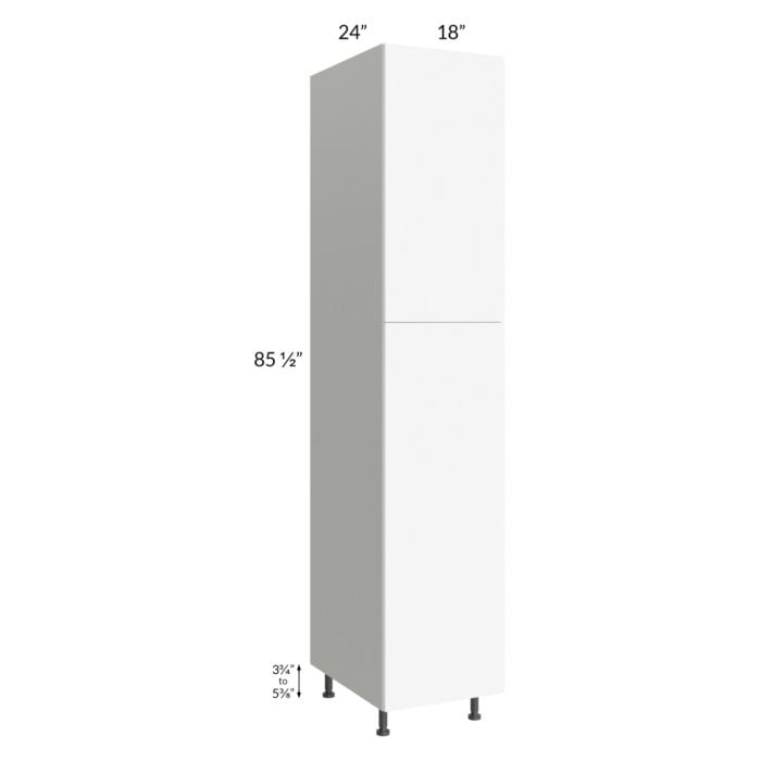 RTA Milan White Matte 18" x 24" x 90" Pantry Cabinet (24" depth)-Left Hinged with 2 Finished Sides and 2 Roll Out Trays