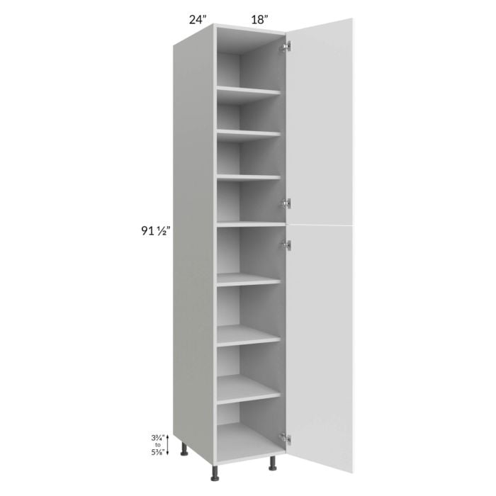 RTA Milan White Matte 18" x 24" x 96" Pantry Cabinet (24" depth)-Left Hinged with 2 Finished Sides
