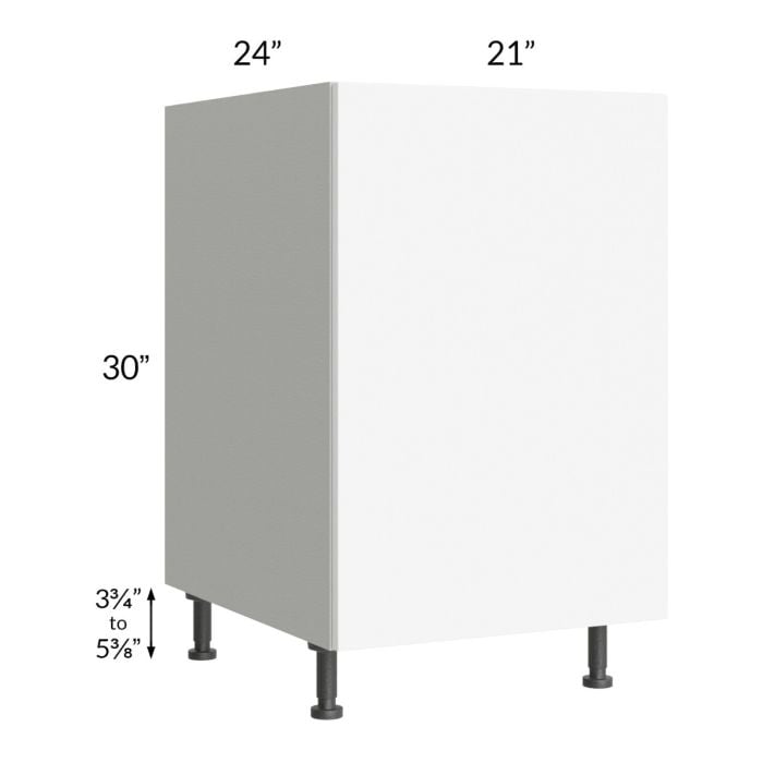 RTA Milan White Matte 21" Full Height Door Base Cabinet-Left Hinged with 1 Finished Side and 2 Roll Out Trays