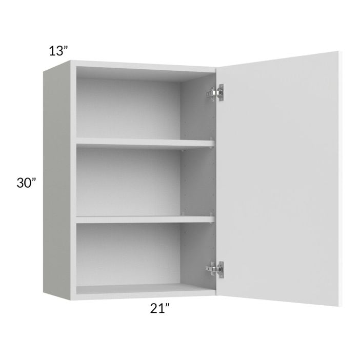 RTA Milan White Matte 21" x 30" Wall Cabinet-Left Hinged with 1 Finished Side