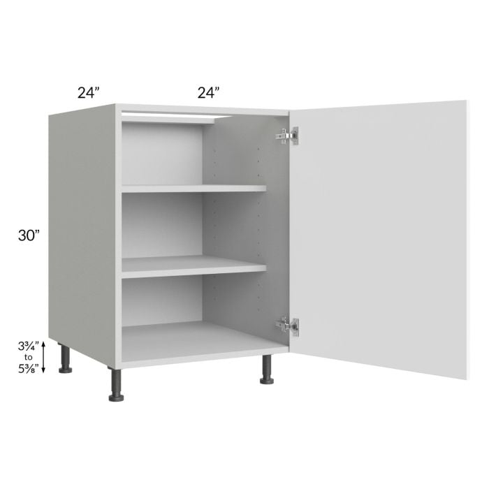 RTA Milan White Matte 24" Full Height Door Base Cabinet (1 door)-Right Hinged with 2 Finished Sides and 1 Roll Out Tray