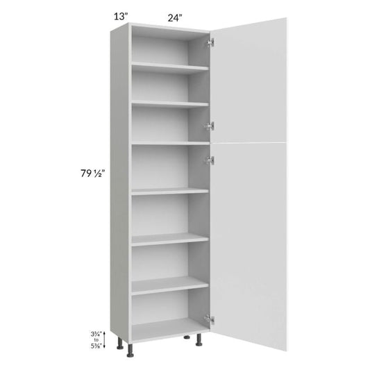 RTA Milan White Matte 24" x 13" x 84" Pantry Cabinet (2 doors, 13" depth) with 1 Finished Side