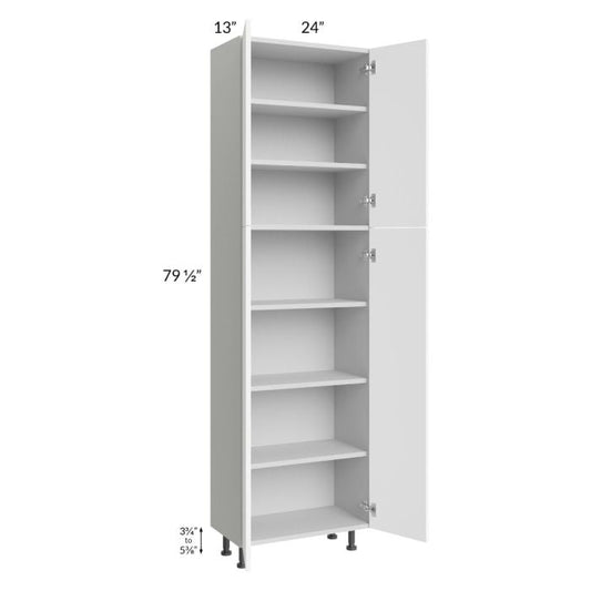 RTA Milan White Matte 24" x 13" x 84" Pantry Cabinet (4 doors, 13" depth) with 1 Finished Side