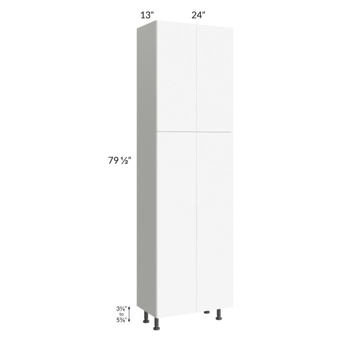 RTA Milan White Matte 24" x 13" x 84" Pantry Cabinet (4 doors, 13" depth) with 2 Finished Sides