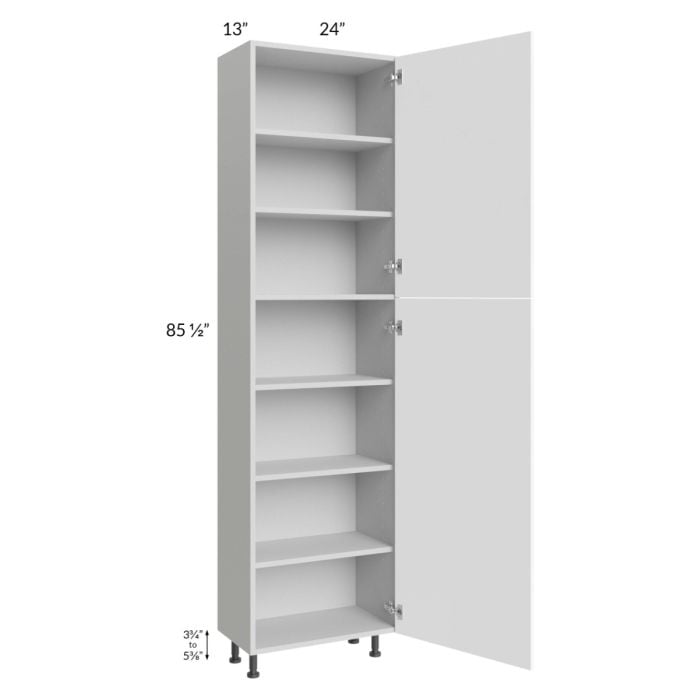 RTA Milan White Matte 24" x 13" x 90" Pantry Cabinet (2 doors, 13" depth) with 1 Finished Side