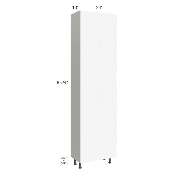 RTA Milan White Matte 24" x 13" x 90" Pantry Cabinet (4 doors, 13" depth) with 2 Finished Sides