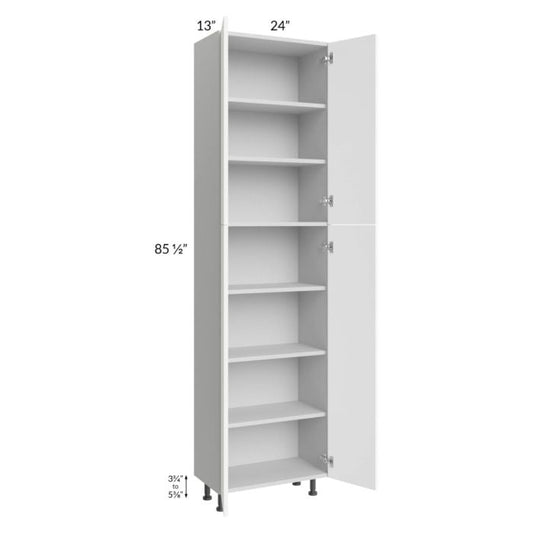 RTA Milan White Matte 24" x 13" x 90" Pantry Cabinet (4 doors, 13" depth) with 2 Finished Sides