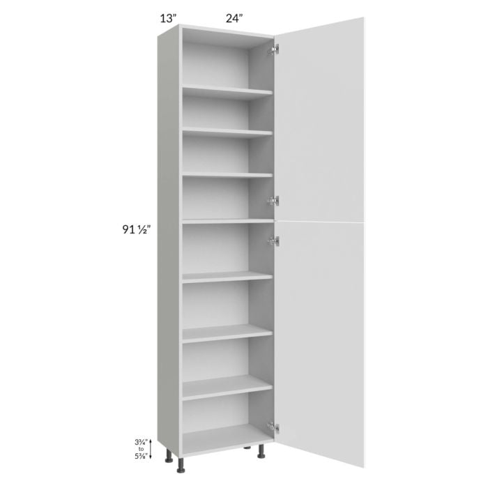 RTA Milan White Matte 24" x 13" x 96" Pantry Cabinet (2 doors, 13" depth) with 1 Finished Side