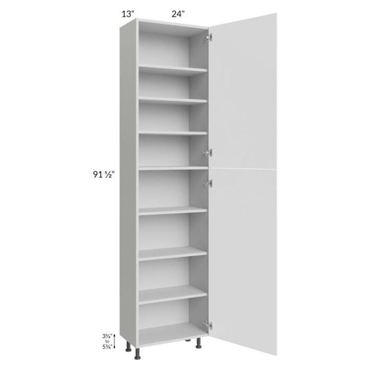 RTA Milan White Matte 24" x 13" x 96" Pantry Cabinet (2 doors, 13" depth) with 1 Finished Side