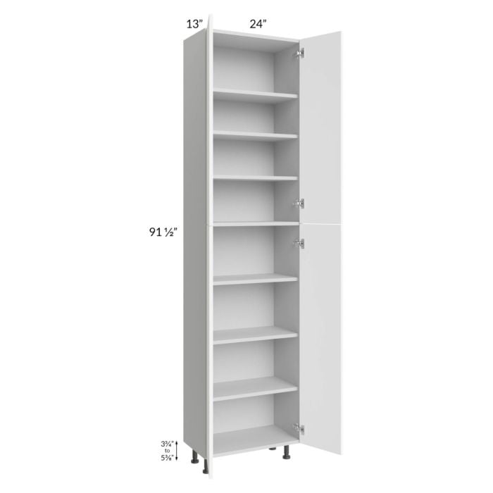 RTA Milan White Matte 24" x 13" x 96" Pantry Cabinet (4 doors, 13" depth) with 1 Finished Side