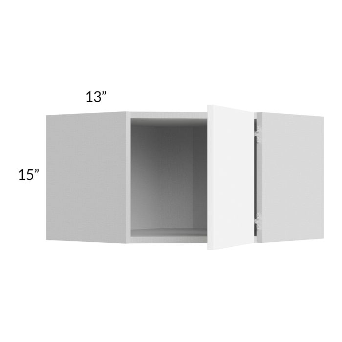 RTA Milan White Matte 24" x 15" Diagonal Corner Wall Cabinet-Left Hinged with 1 Finished End Panel