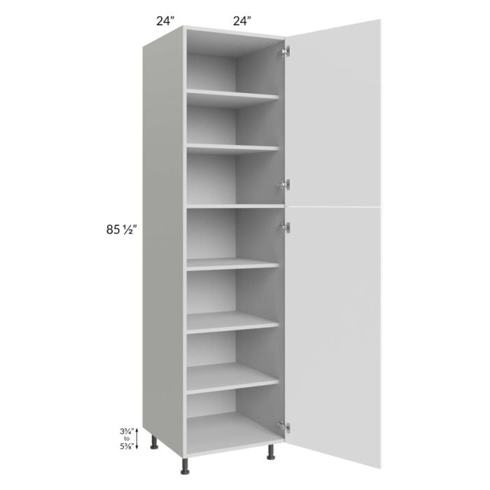 RTA Milan White Matte 24" x 24" x 90" Pantry Cabinet (2 doors, 24" depth) with 1 Finished Side and 2 Roll Out Trays
