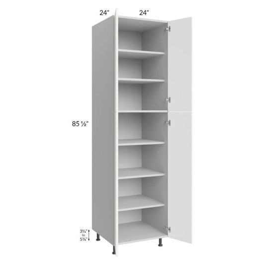 RTA Milan White Matte 24" x 24" x 90" Pantry Cabinet (4 doors, 24" depth) with 1 Finished Side and 4 Roll Out Trays