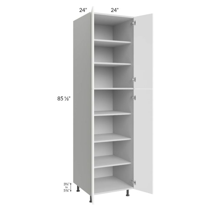 RTA Milan White Matte 24" x 24" x 90" Pantry Cabinet (4 doors, 24" depth) with 2 Finished Sides and 4 Roll Out Trays