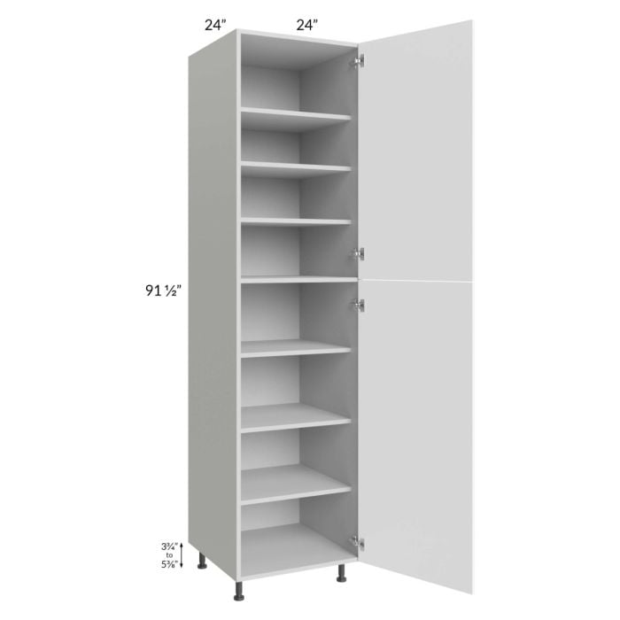 RTA Milan White Matte 24" x 24" x 96" Pantry Cabinet (2 doors, 24" depth) with 1 Finished Side and 2 Roll Out Trays