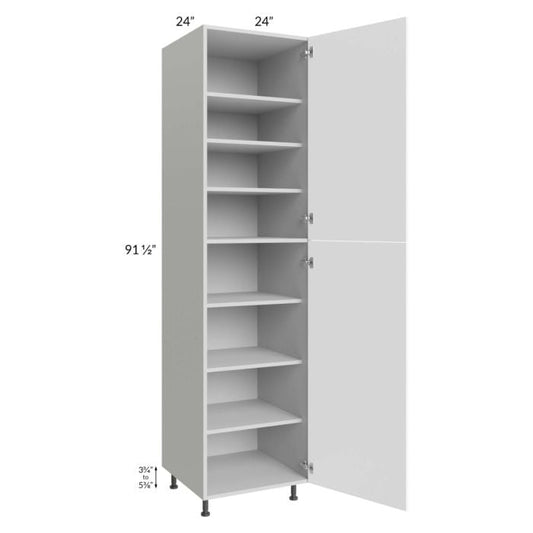 RTA Milan White Matte 24" x 24" x 96" Pantry Cabinet (4 doors, 24" depth) with 1 Finished Side and 3 Roll Out Trays