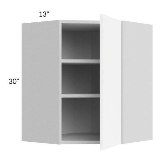 RTA Milan White Matte 24" x 30" Diagonal Corner Wall Cabinet-Left Hinged