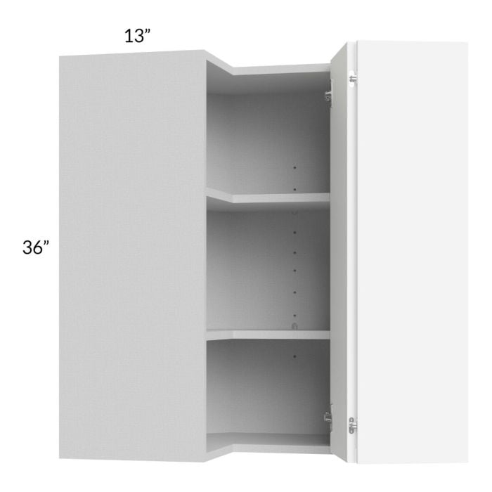RTA Milan White Matte 24" x 36" Square Corner Wall Cabinet-Left Hinged with 1 Finished End Panel