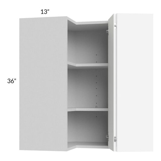 RTA Milan White Matte 24" x 36" Square Corner Wall Cabinet-Left Hinged with 1 Finished End Panel