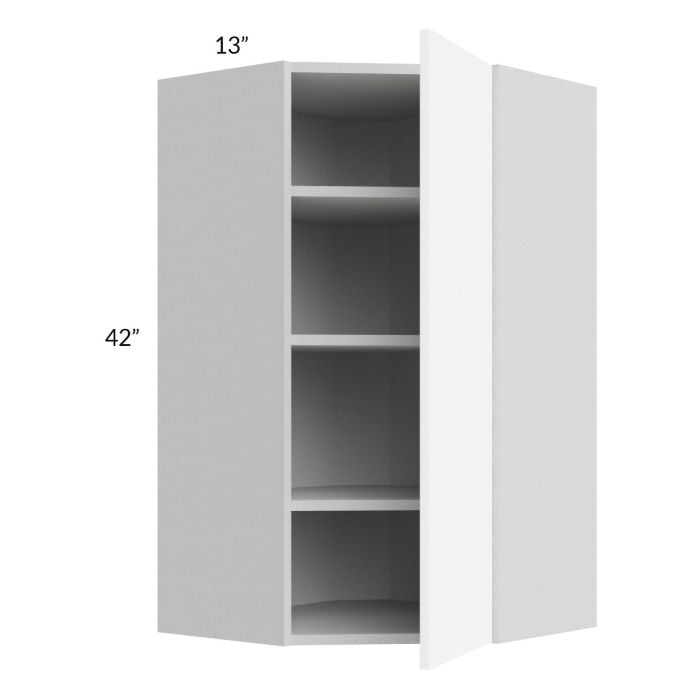 RTA Milan White Matte 24" x 42" Diagonal Corner Wall Cabinet-Left Hinged with 1 Finished End Panel