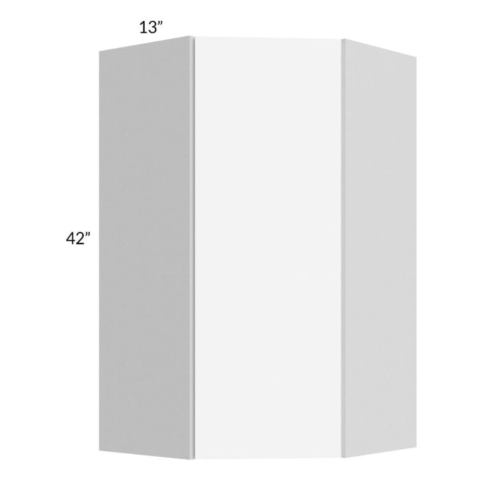 RTA Milan White Matte 24" x 42" Diagonal Corner Wall Cabinet-Right Hinged with 1 Finished End Panel