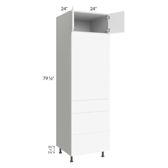 RTA Milan White Matte 24" x 84" Single Oven Cabinet with 3 Drawers