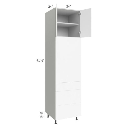 RTA Milan White Matte 24" x 96" Single Oven Cabinet with 3 Drawers and 1 Finished Side