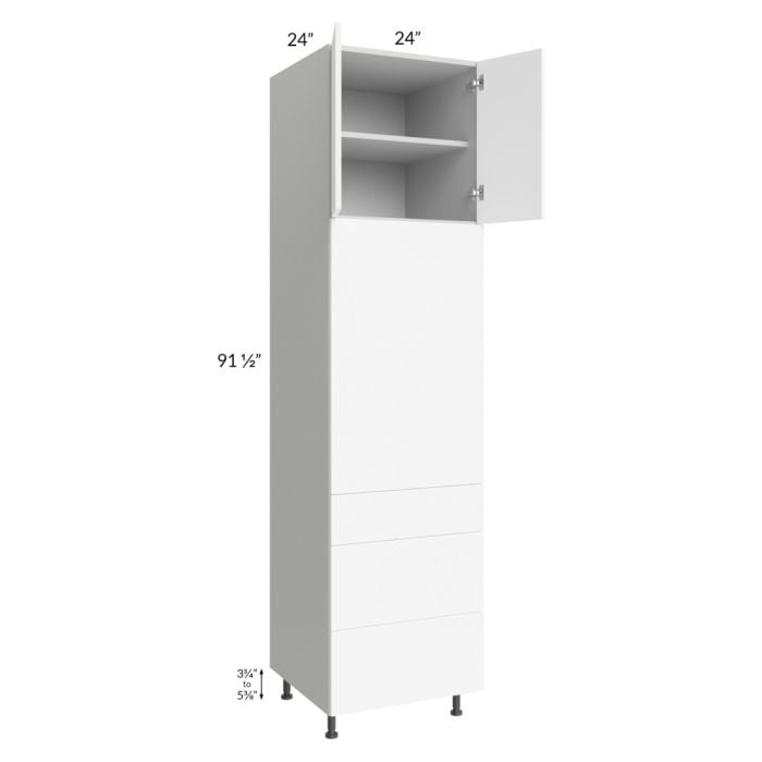 RTA Milan White Matte 24" x 96" Single Oven Cabinet with 3 Drawers
