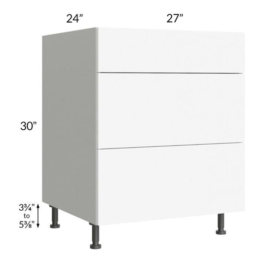 RTA Milan White Matte 27" 3-Drawer Base Cabinet with 2 Finished Sides