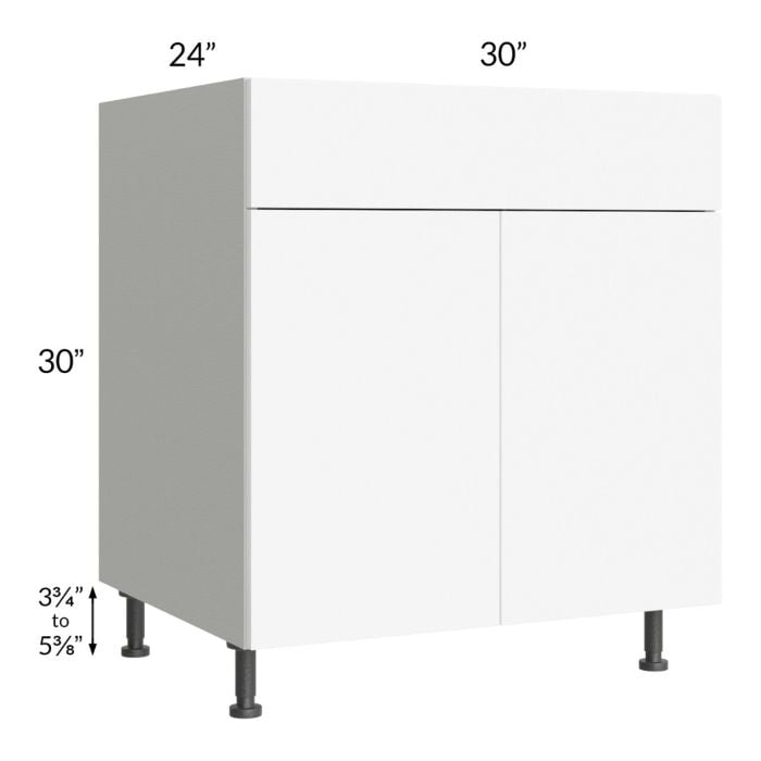 RTA Milan White Matte 30" Base Cabinet with 2 Finished Sides and 2 Roll Out Trays