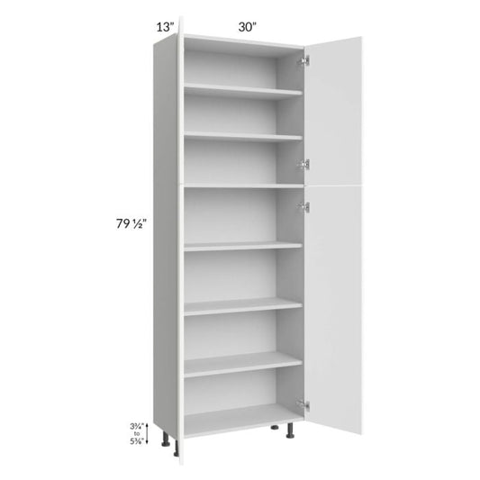 RTA Milan White Matte 30" x 13" 84" Pantry Cabinet (13" depth) with 1 Finished Side
