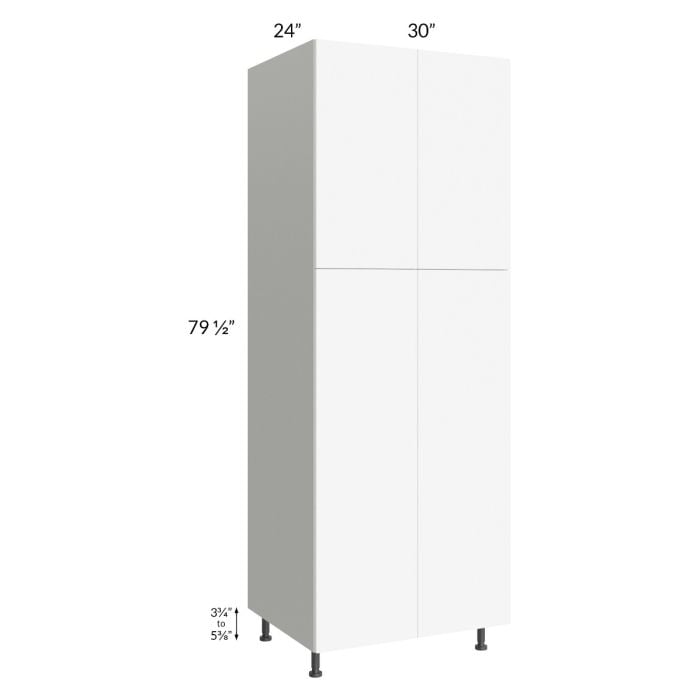 RTA Milan White Matte 30" x 24" x 84" Pantry Cabinet (24" depth) with 2 Finished Sides