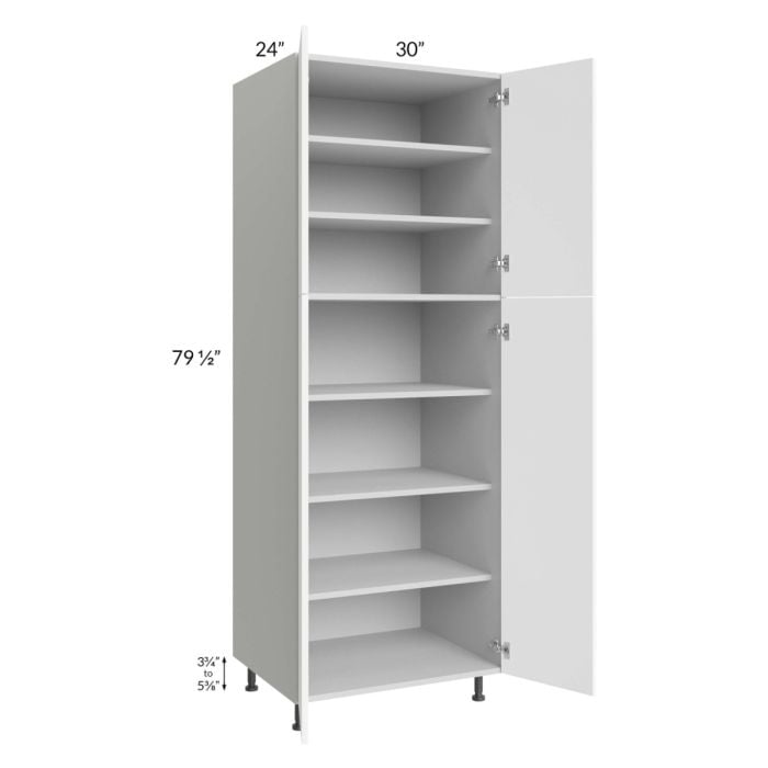 RTA Milan White Matte 30" x 24" x 84" Pantry Cabinet (24" depth) with 4 Roll Out Trays