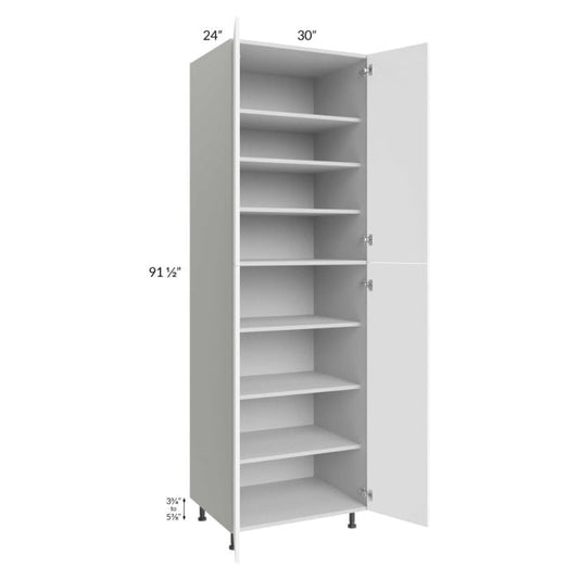 RTA Milan White Matte 30" x 24" x 96" Pantry Cabinet (24" depth) with 2 Finished Sides