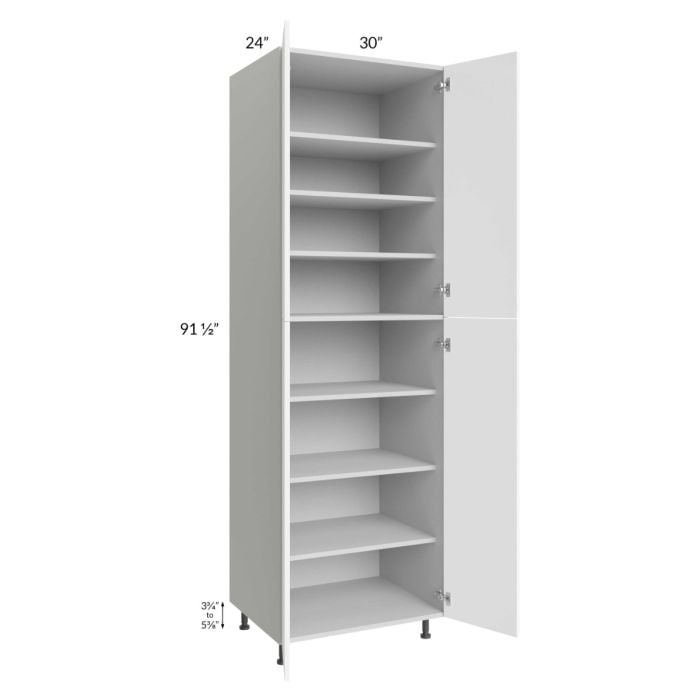 RTA Milan White Matte 30" x 24" x 96" Pantry Cabinet (24" depth) with 4 Roll Out Trays