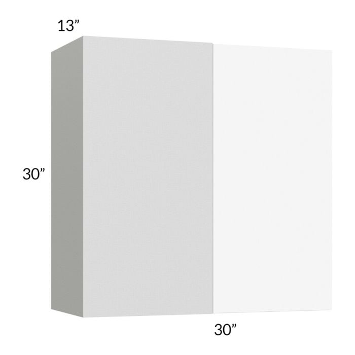 RTA Milan White Matte 30" x 30" Blind Corner Wall Cabinet-Left-Hinged Door on Right with 2 Finished End Panels