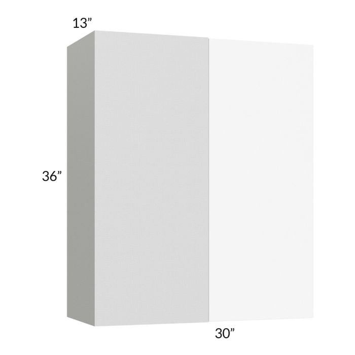RTA Milan White Matte 30" x 36" Blind Corner Wall Cabinet-Left-Hinged Door on Right with 1 Finished End Panel