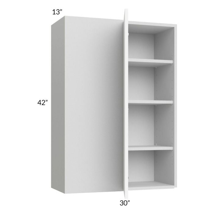 RTA Milan White Matte 30" x 42" Blind Corner Wall Cabinet-Left-Hinged Door on Right with 1 Finished End Panel