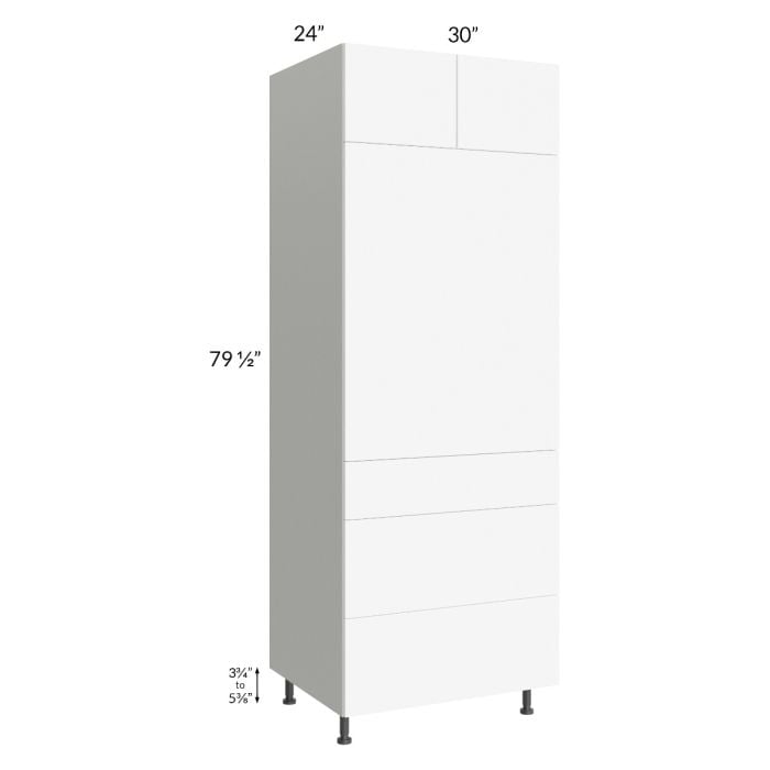 RTA Milan White Matte 30" x 84" Single Oven Cabinet with 3 Drawers