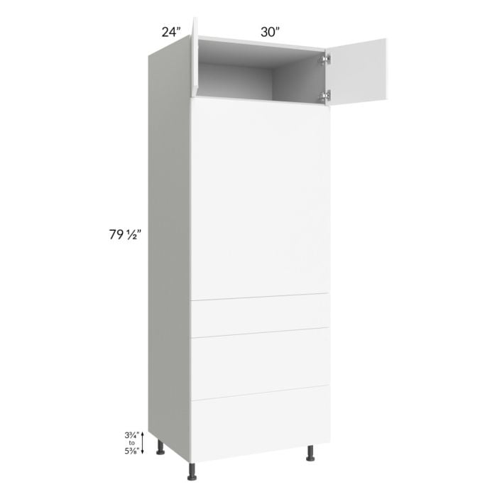 RTA Milan White Matte 30" x 84" Single Oven Cabinet with 3 Drawers and 2 Finished Sides