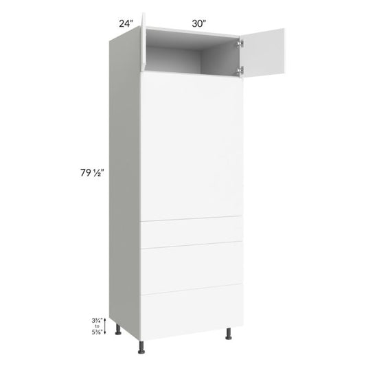RTA Milan White Matte 30" x 84" Single Oven Cabinet with 3 Drawers
