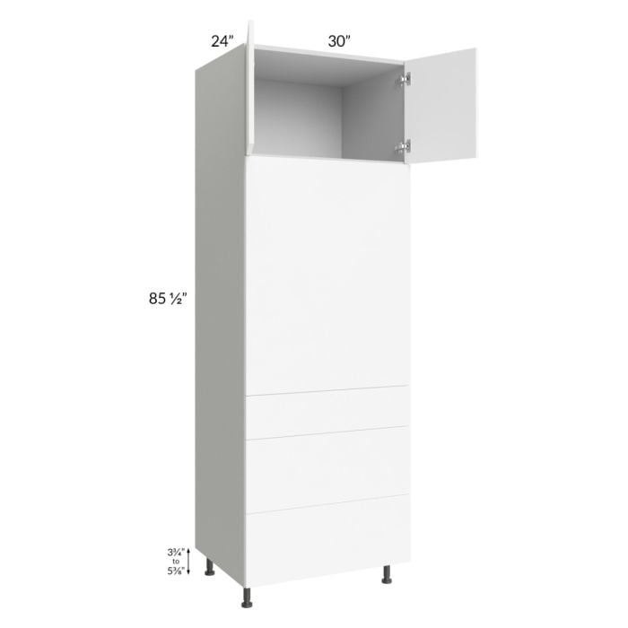 RTA Milan White Matte 30" x 90" Single Oven Cabinet with 3 Drawers