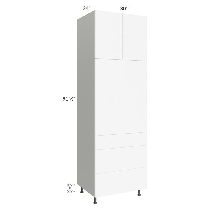 RTA Milan White Matte 30" x 96" Single Oven Cabinet with 3 Drawers