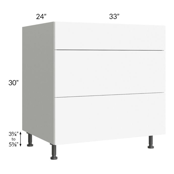 RTA Milan White Matte 33" 3-Drawer Base Cabinet