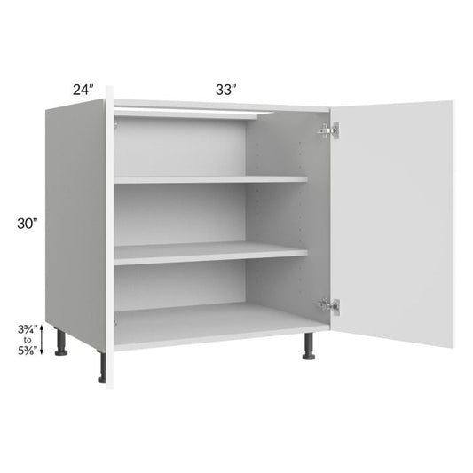 RTA Milan White Matte 33" Full Height Door Base Cabinet with 1 Finished Side and 2 Roll Out Trays