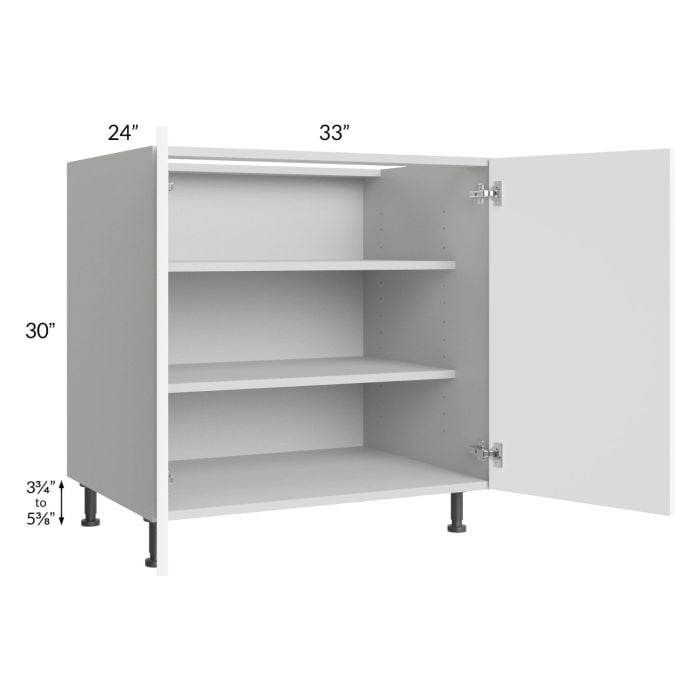 RTA Milan White Matte 33" Full Height Door Base Cabinet with 2 Finished Sides and 2 Roll Out Trays