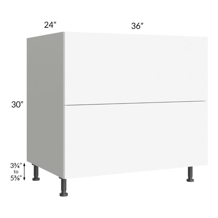 RTA Milan White Matte 36" 2-Drawer Base Cabinet with 2 Finished Sides